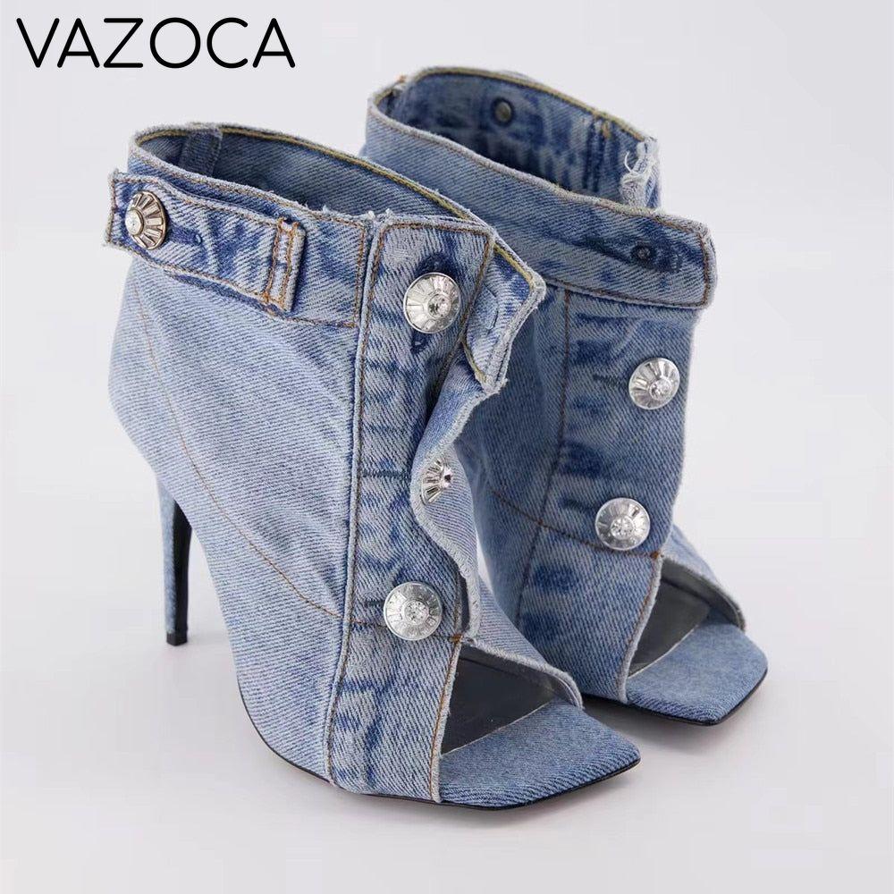 Retro Denim Cloth High Heels
