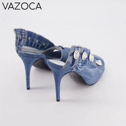 Retro Denim Cloth High Heels