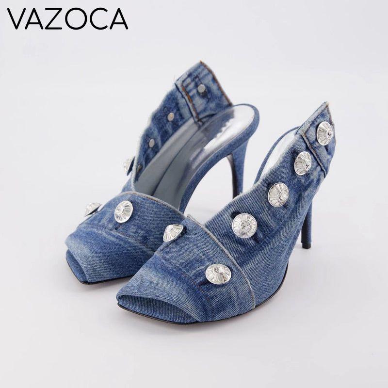 Retro Denim Cloth High Heels