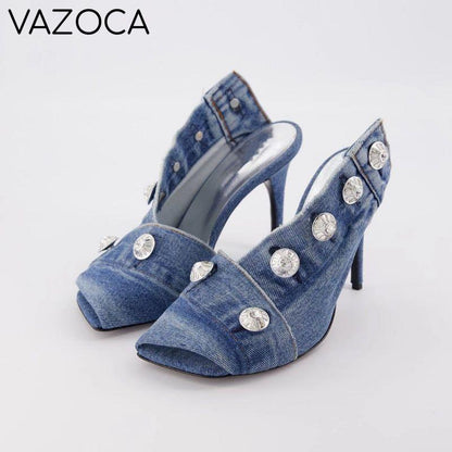 Retro Denim Cloth High Heels