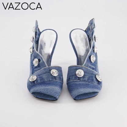 Retro Denim Cloth High Heels