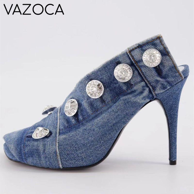 Retro Denim Cloth High Heels