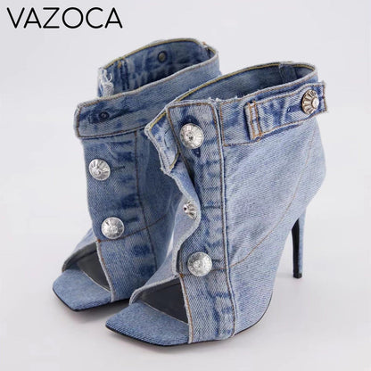 Retro Denim Cloth High Heels