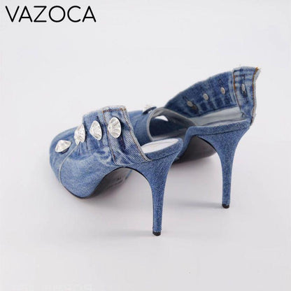 Retro Denim Cloth High Heels