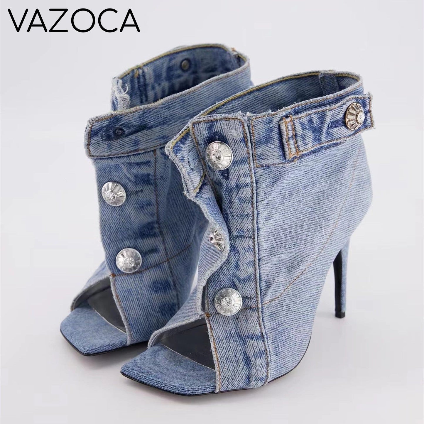 Retro Denim Cloth High Heels 137-blue
