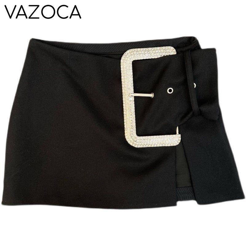 Rhinestone Buckle Mini Skirt