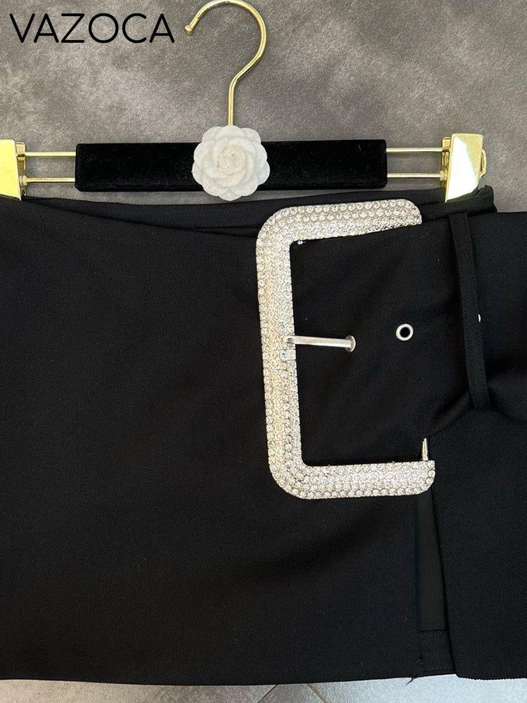 Rhinestone Buckle Mini Skirt