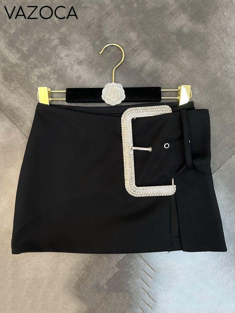 Rhinestone Buckle Mini Skirt