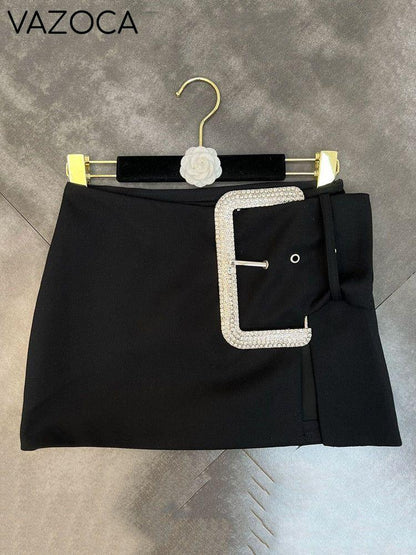 Rhinestone Buckle Mini Skirt