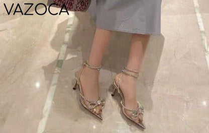 Rhinestone Butterfly-Knot High Heels 735-5silver