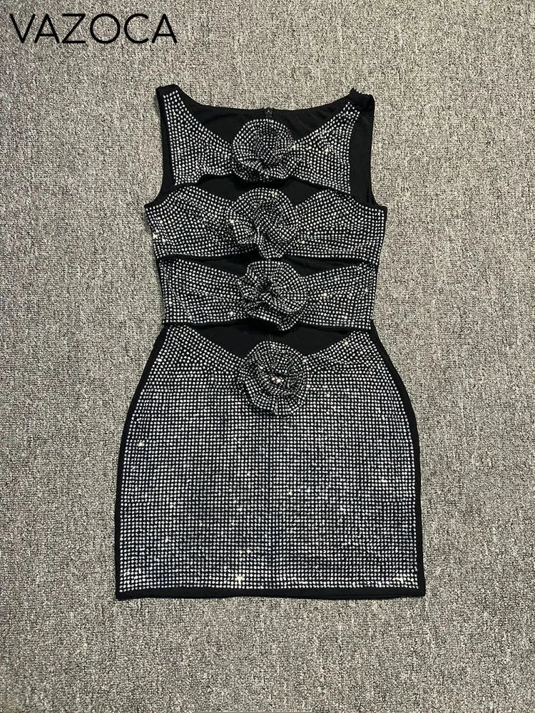 Rhinestone Cutout Bodycon Mini Dresses