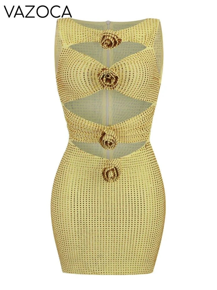 Rhinestone Cutout Bodycon Mini Dresses