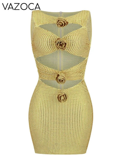 Rhinestone Cutout Bodycon Mini Dresses