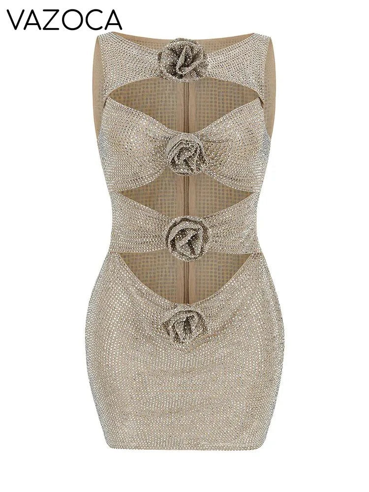 Rhinestone Cutout Bodycon Mini Dresses