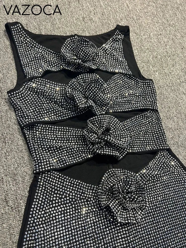 Rhinestone Cutout Bodycon Mini Dresses