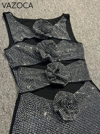 Rhinestone Cutout Bodycon Mini Dresses