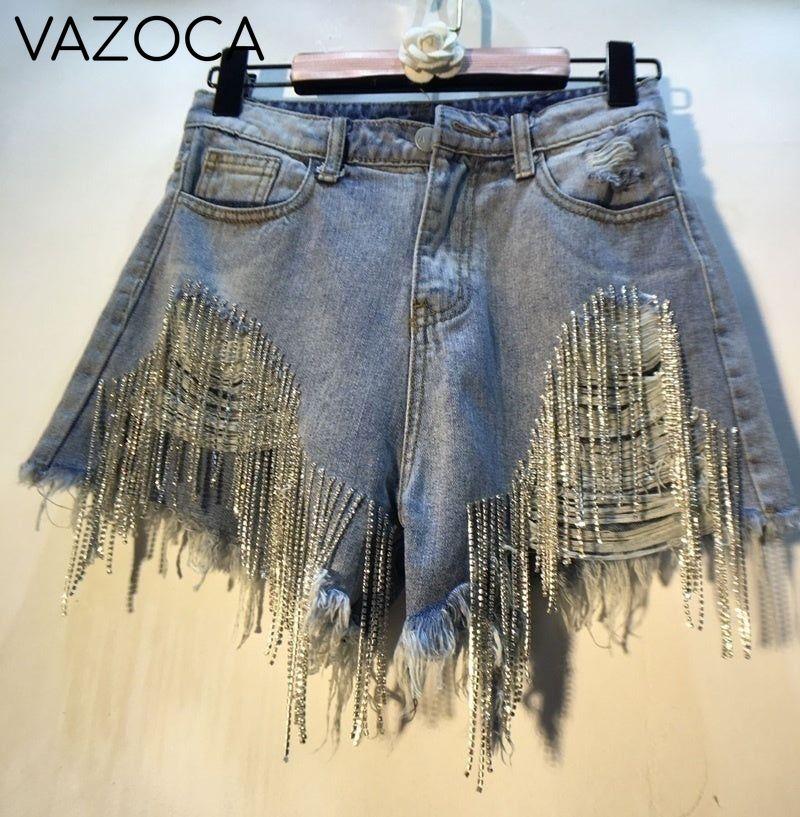 Rhinestones Short High Waist Jeans