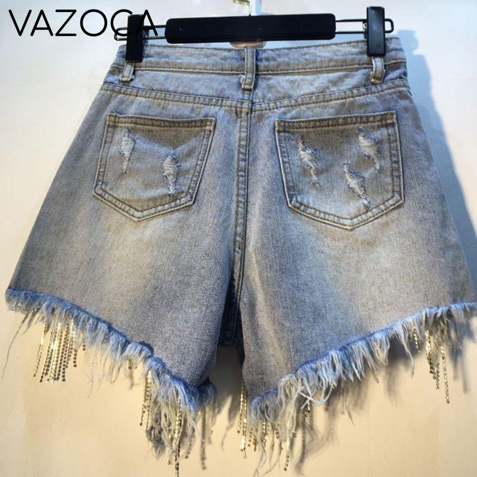 Rhinestones Short High Waist Jeans