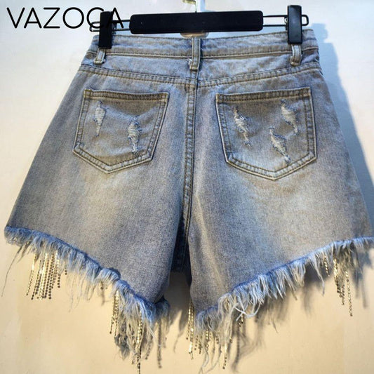 Rhinestones Short High Waist Jeans