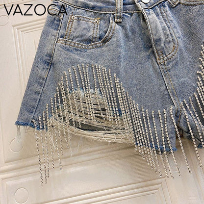Rhinestones Short High Waist Jeans