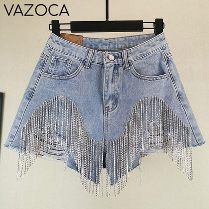 Rhinestones Short High Waist Jeans