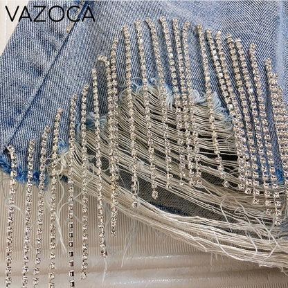 Rhinestones Short High Waist Jeans