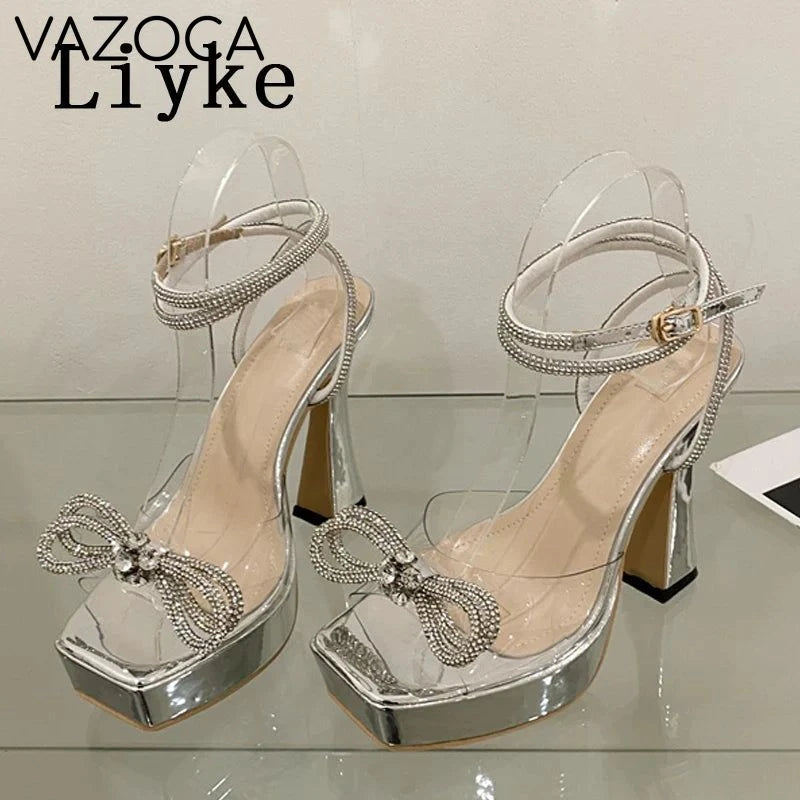 Crystal Bowknot Platform Heels
