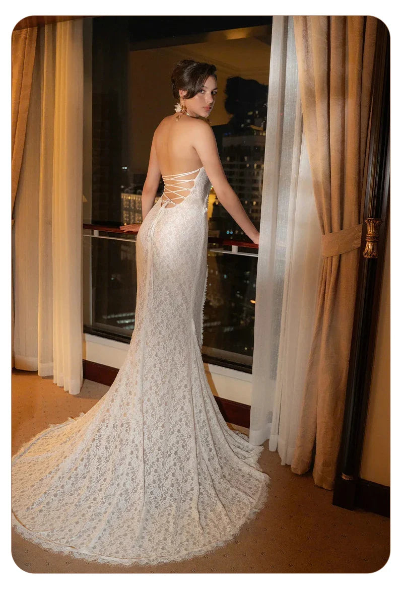 White Lace Mermaid Maxi Dress