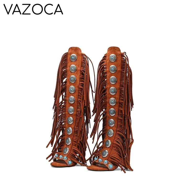 Cowgirl Suede Tassel High Heels