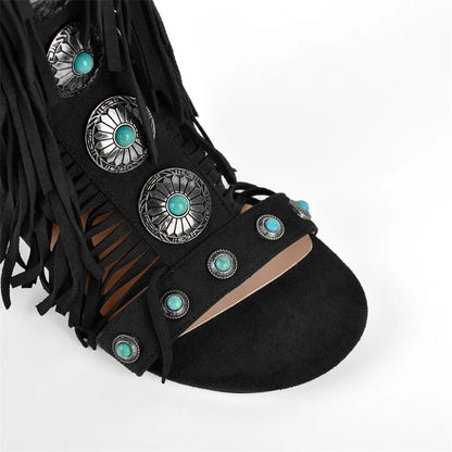Lace Up Fringe Sandals