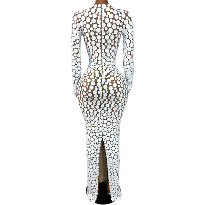 White Points Mesh Maxi Dress