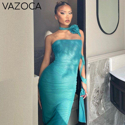 Flower Scarf Strapless Elegant Dress
