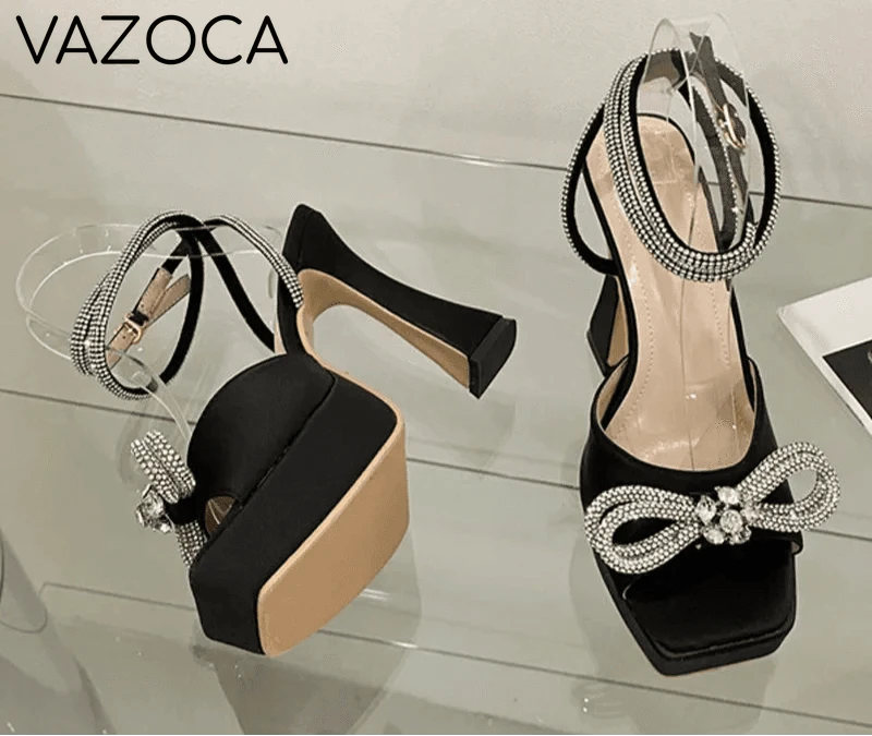 Crystal Bowknot Platform Heels