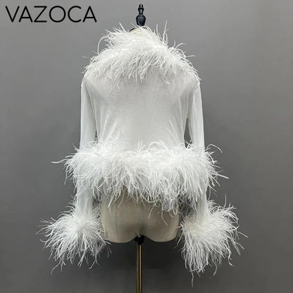 Lya Mesh Feather Blouse