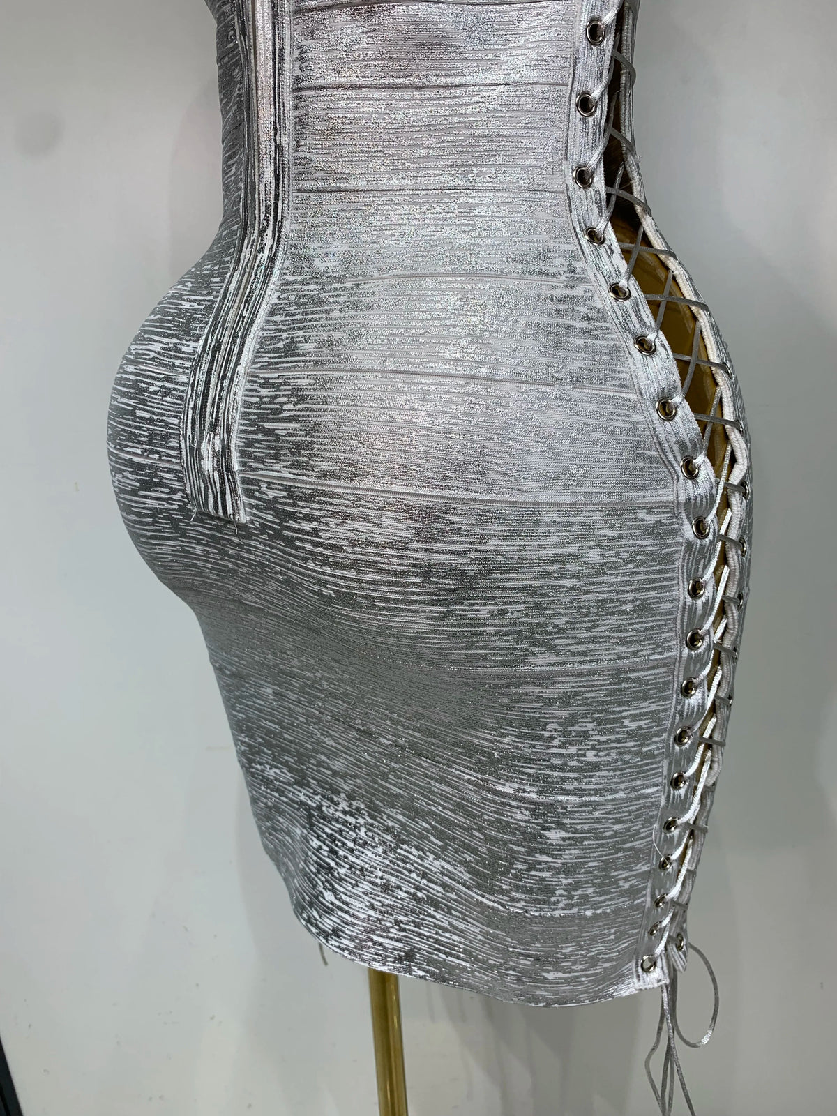 Metallic Side Lace Up Bandage Mini Dress