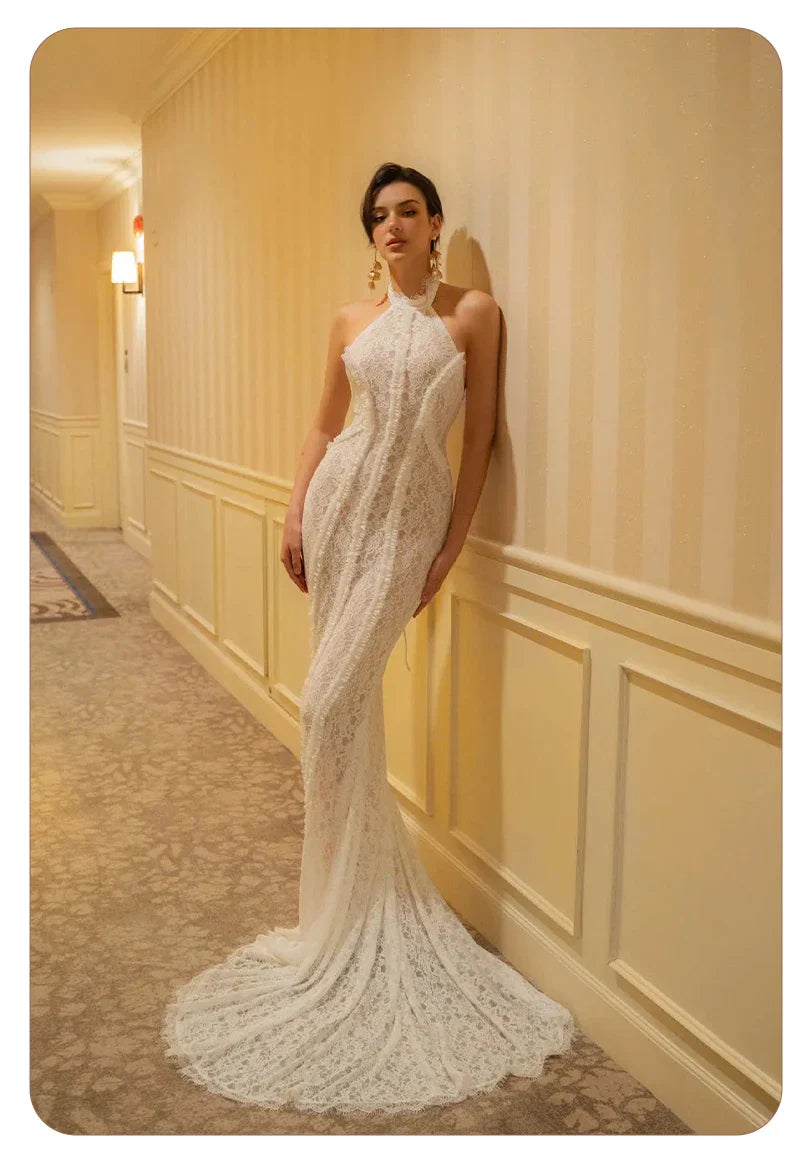 White Lace Mermaid Maxi Dress