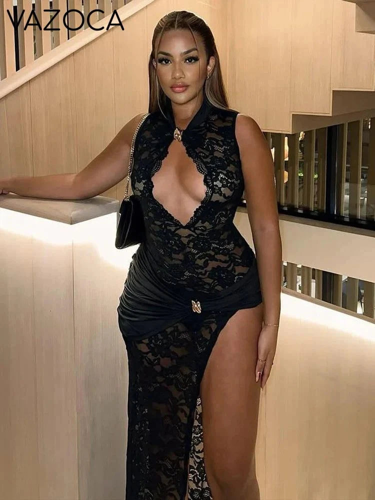 Asymmetrical Metal Knot Slit Dress