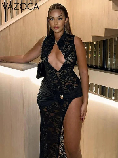 Asymmetrical Metal Knot Slit Dress