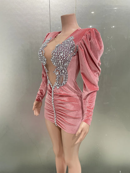 Pink Velvet Mini Dress