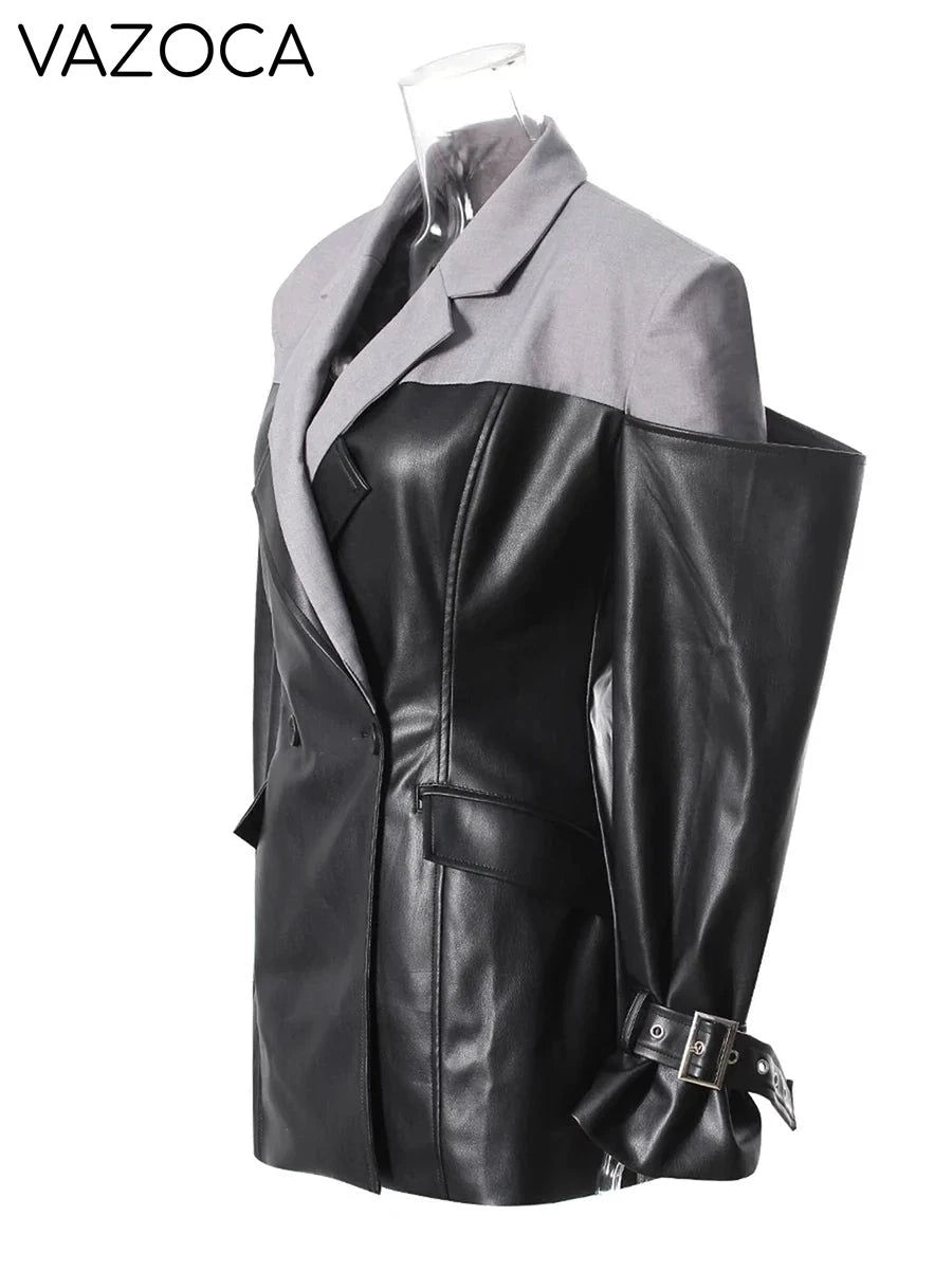 Leather Lapel Sleeve Jacket
