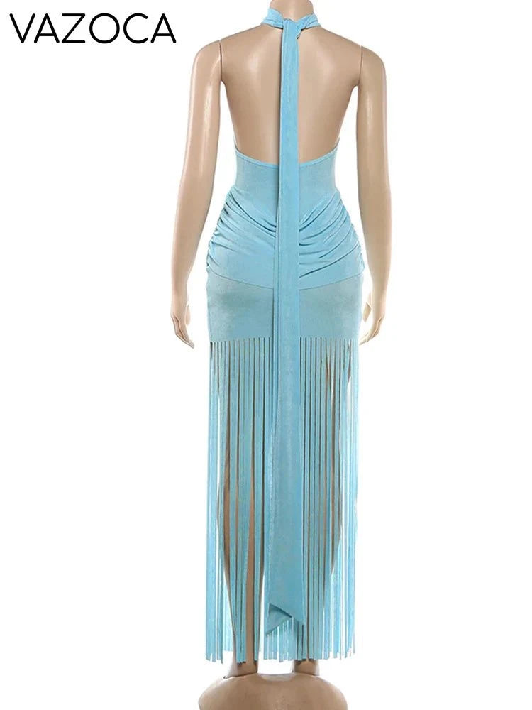 Ana Velvet Ruched Tassel Dress