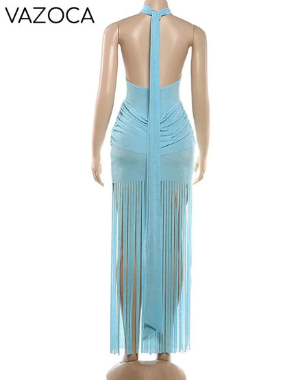 Ana Velvet Ruched Tassel Dress