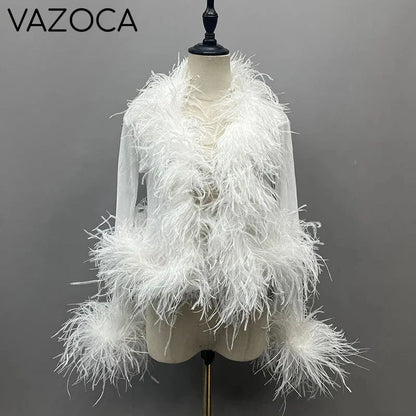 Lya Mesh Feather Blouse