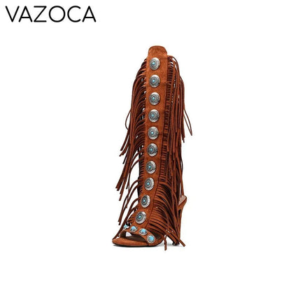 Cowgirl Suede Tassel High Heels