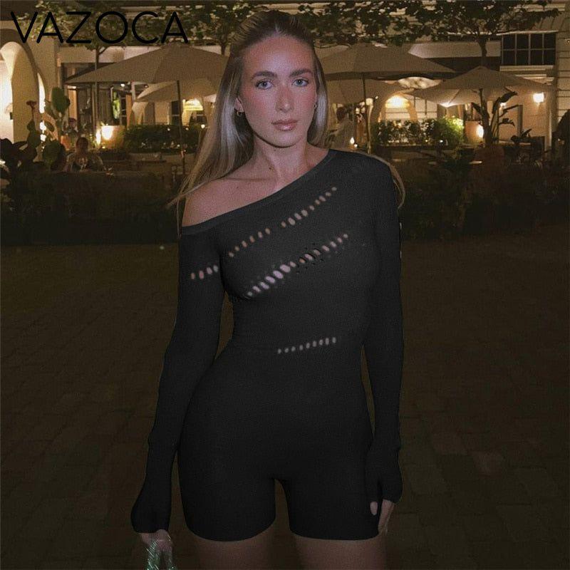 Sexy Inclined Shoulder Midnight Romper