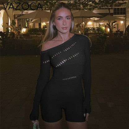 Sexy Inclined Shoulder Midnight Romper