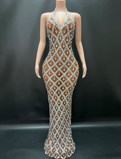 Abi Rhinestone Mesh Maxi Dress