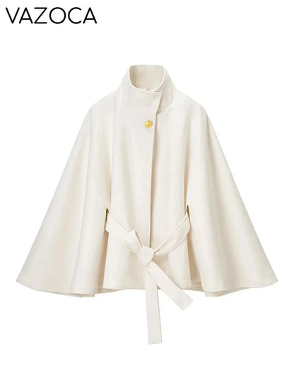 Luxurious Wool Stand Collar Coat BEIGE