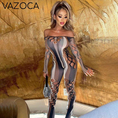 Mesh Striped Hollow Jumpsuit