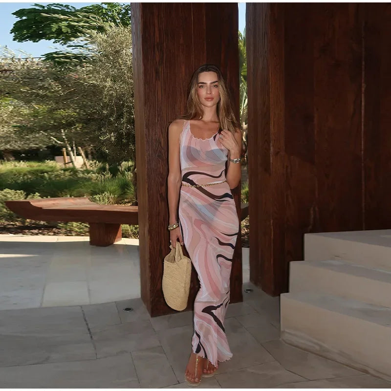 Marian Sheer Mesh Maxi Dress